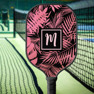 Raquette De Pickleball Monogramme Tropical Rose Pink Palm Leaf Bold Moder