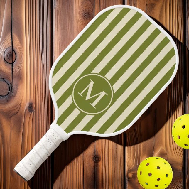 Raquette De Pickleball Monogramme vert de saule du milieu du siècle (Créateur téléchargé)