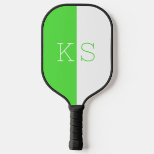Raquette De Pickleball Monogramme vert et blanc néon minimaliste moderne