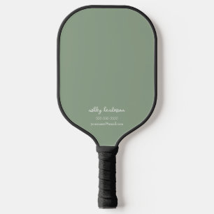Raquette De Pickleball Monogramme vert minimaliste moderne Nom + Coordonn