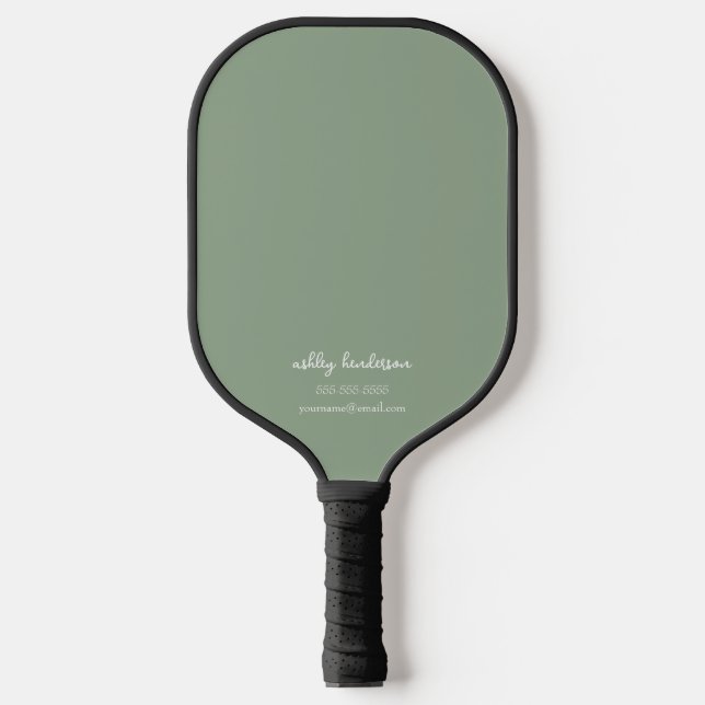 Raquette De Pickleball Monogramme vert minimaliste moderne Nom + Coordonn (Recto)