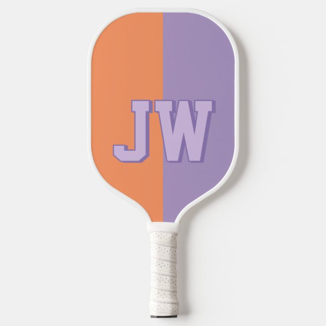Raquette De Pickleball Monogrammes Ajouter votre nom Purple & Orange (Recto)