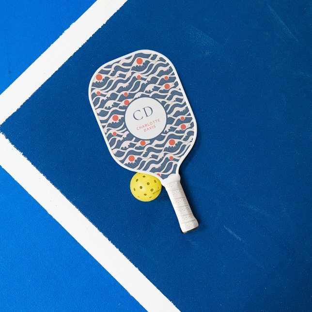 Raquette De Pickleball Monographie de soleil bleu orange bleu des vagues (Créateur téléchargé)