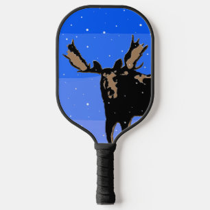 Raquette De Pickleball Moose en hiver - Art original de la faune