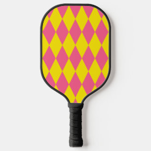 Raquette De Pickleball Motif à carreaux Harlequin rose et jaune