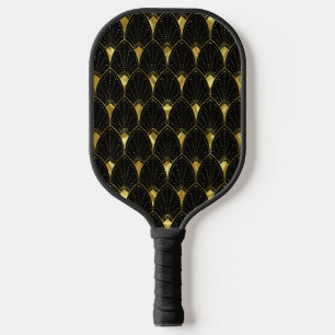 Raquette De Pickleball Motif Art Déco Or brillant sur Arrière - plan noir