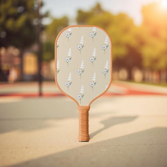 Raquette De Pickleball Motif botanique beige floral (Créateur téléchargé)