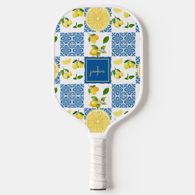 Raquette De Pickleball Motif de carreau de campagne française avec monogr (Recto)
