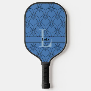 Raquette De Pickleball Motif de Coeurs Bleus Monogramme et nom Personnali