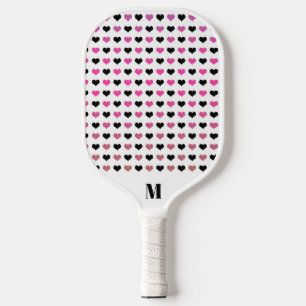 Raquette De Pickleball Motif de Coeurs rose blanc noir Monogramme moder