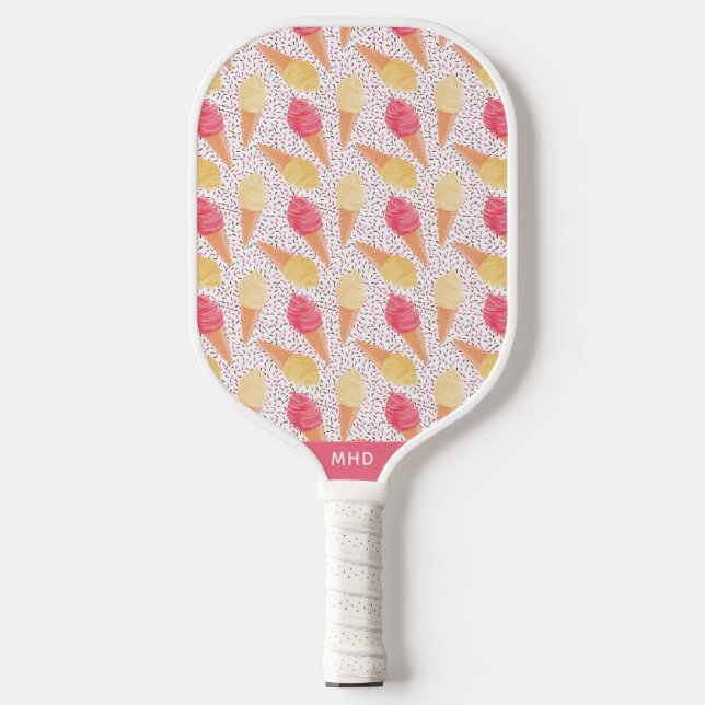 Raquette De Pickleball Motif de crème glacée monogramme personnalisé (Recto)