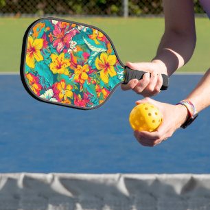 Raquette De Pickleball Motif de fleurs tropicales colorées