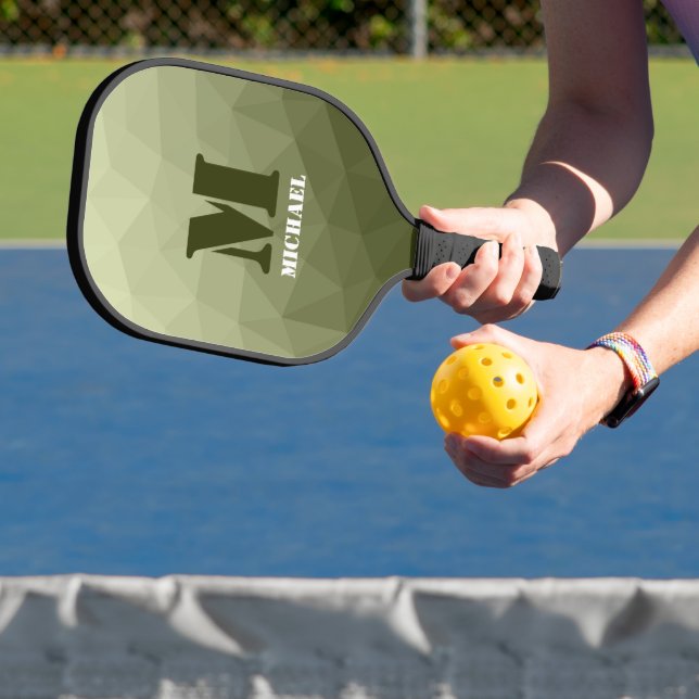 Raquette De Pickleball Motif de maille géométrique vert clair de l'armée (Insitu)