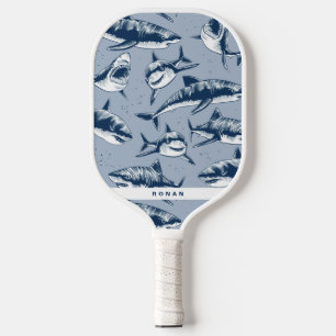 Raquette De Pickleball Motif de requin bleu effrayant   Nom