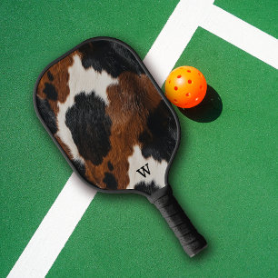 Raquette De Pickleball Motif de vache à l'ouest rustique avec Monogramme