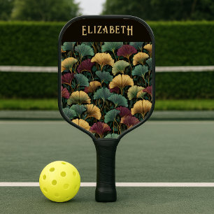Raquette De Pickleball Motif élégant de Ginkgo Monogramme de nom Tons de