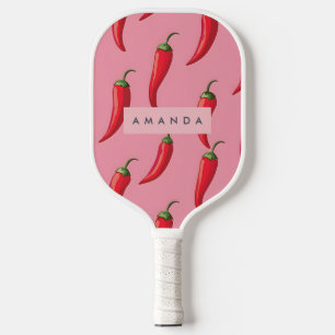Raquette De Pickleball Motif épicé de poivre rouge sur Arrière - plan ros
