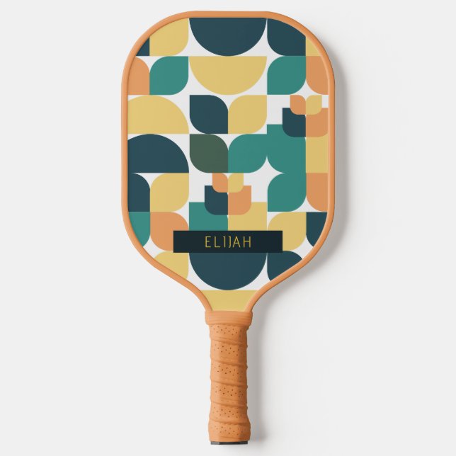 Raquette De Pickleball Motif géométrique rétro jaune et vert (Recto)