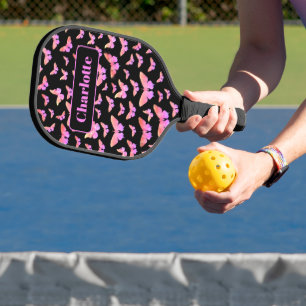 Raquette De Pickleball Motif joli papillon Monogramme Nom Rose