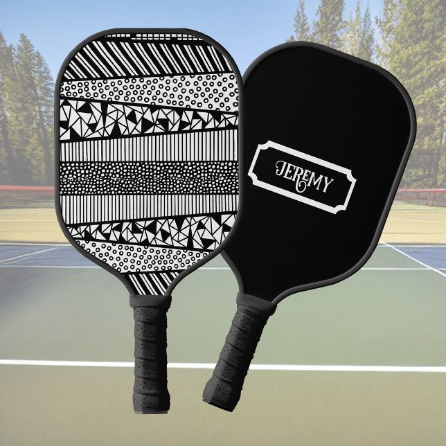 Raquette De Pickleball Motif moderne en noir et blanc, personnalisable (Créateur téléchargé)