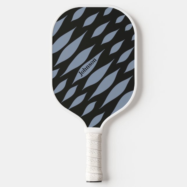 Raquette De Pickleball Motif moderne noir et bleu Nom personnalisé (Recto)
