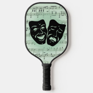 Raquette De Pickleball Musique verte et masques grecs de théâtre