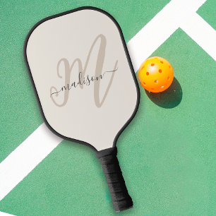 Raquette De Pickleball Neutre Beige Bold Script Monogramme et nom