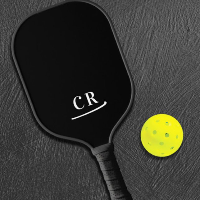 Raquette De Pickleball Noir & Blanc | Initiales Monogrammes modernes (Black & White | Modern Monogram Initials Pickleball Paddle)
