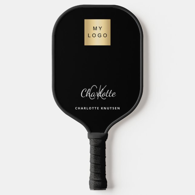 Raquette De Pickleball Noir blanc monogramme initiales nom commercial log (Recto)