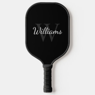 Raquette De Pickleball Noir classique Monogramme et nom personnalisés