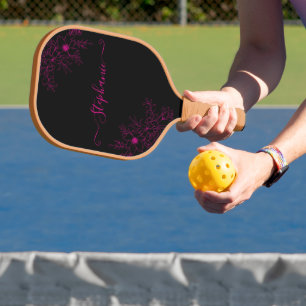 Raquette De Pickleball Nom de fleur de Modern Wildflower noir rose écritu