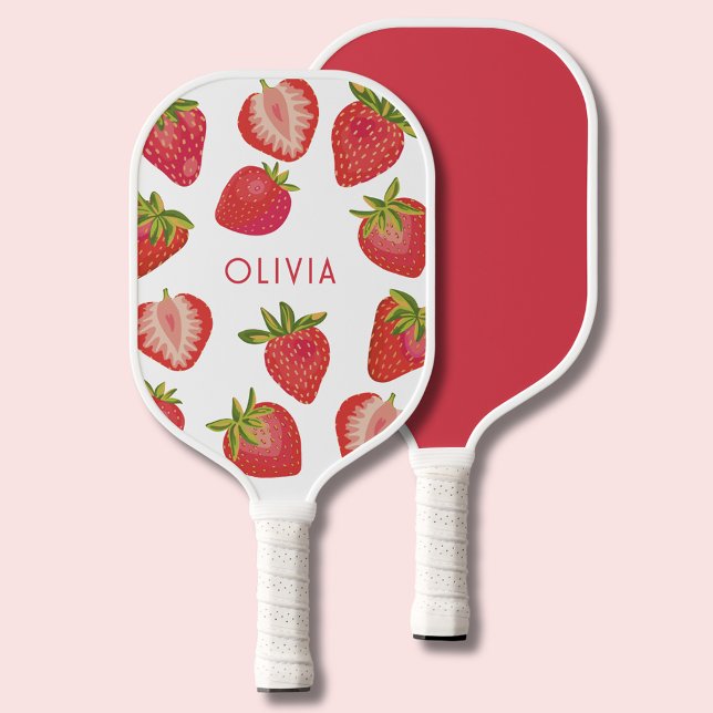 Raquette De Pickleball Nom de fraise personnalisé (Fun strawberry personalised pickleball paddle.)