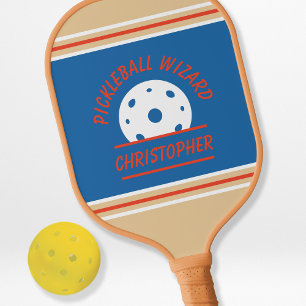 Raquette De Pickleball Nom de Magicien de Pickleball Rétro Mignon Bleu Or