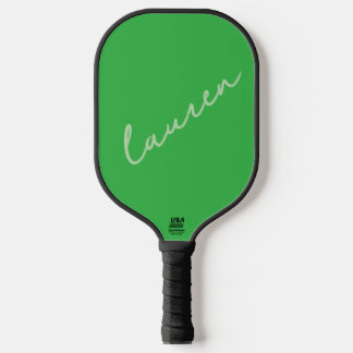 Raquette De Pickleball Nom de script néon vert moderne 