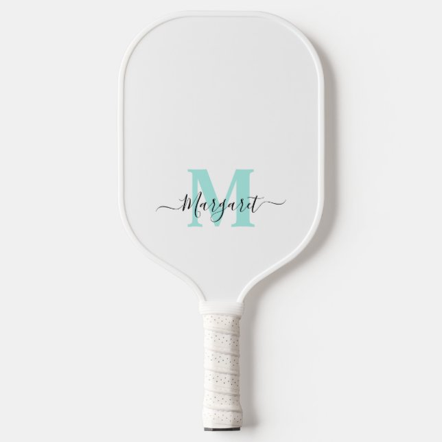 Raquette De Pickleball Nom de style bohème chic en monogramme sarcelle (Recto)