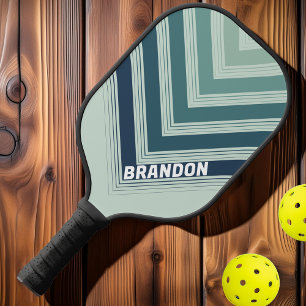 Raquette De Pickleball Nom Dégradé Chevron Vintage Nostalgique Vert Océan