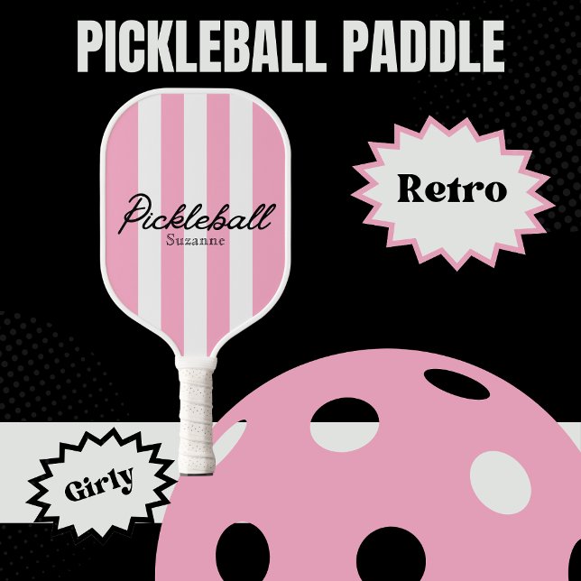 Raquette De Pickleball Nom des bandes et des fleurs roses RETRO (Personalized Girly Retro Pink Pickleball Paddle)