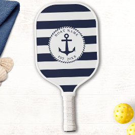 Raquette De Pickleball Nom du bateau Marine Bleu Blancs Blancs Ancre naut