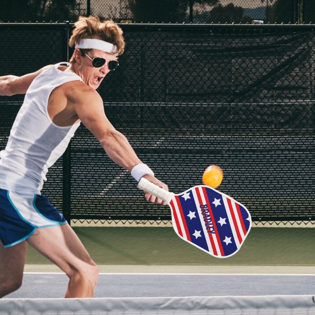 Raquette De Pickleball Nom du drapeau américain patriotique personnalisé (Créateur téléchargé)