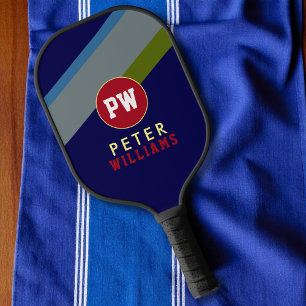 Raquette De Pickleball Nom du joueur sur Bleu rayé