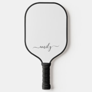 Raquette De Pickleball Nom du monogramme blanc noir moderne