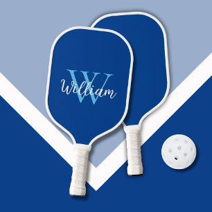Raquette De Pickleball Nom du monogramme bleu personnalisé