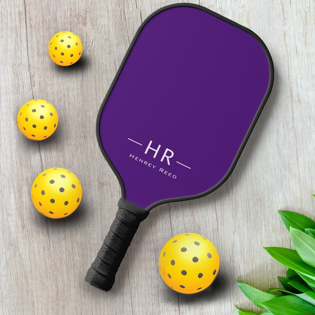 Raquette De Pickleball Nom du monogramme violet de base + initiales (Créateur téléchargé)