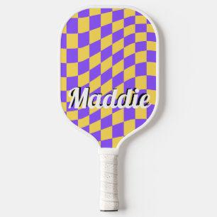 Raquette De Pickleball Nom du script À damiers rétro Pickleball Paddle