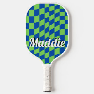 Raquette De Pickleball Nom du script À damiers rétro Pickleball Paddle