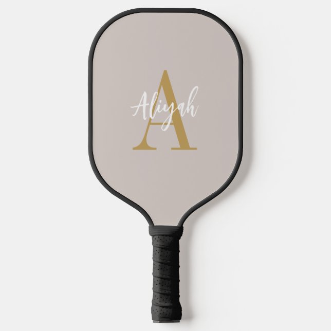 Raquette De Pickleball Nom du script de monogramme rose pâle personnalisé (Recto)