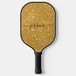 Raquette De Pickleball Nom du script de parties scintillant d'or moderne