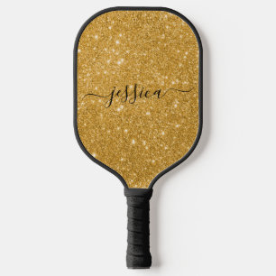 Raquette De Pickleball Nom du script de parties scintillant d'or moderne 