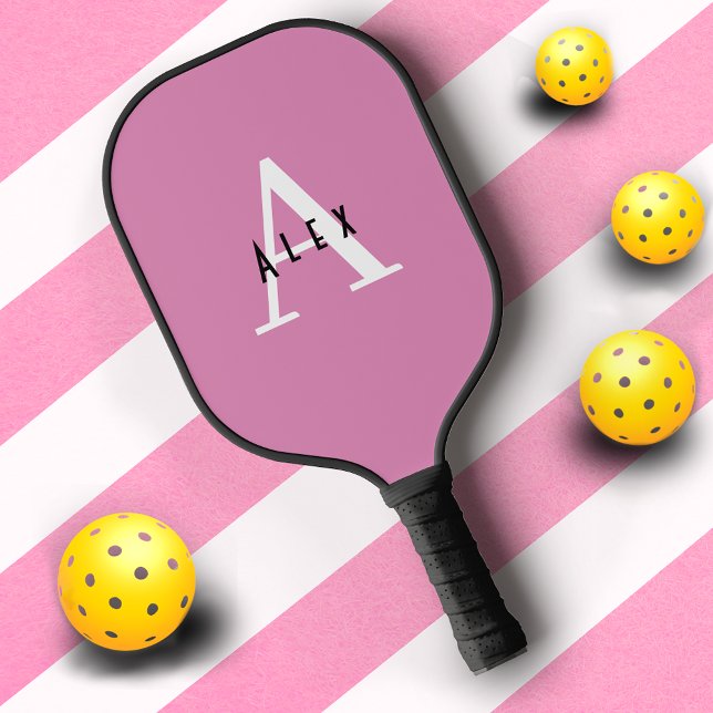 Raquette De Pickleball Nom et initiales de Pastel Rose de base (Créateur téléchargé)
