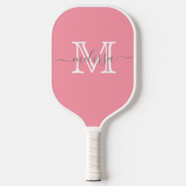 Raquette De Pickleball Nom et monogramme minimaux élégants rose
